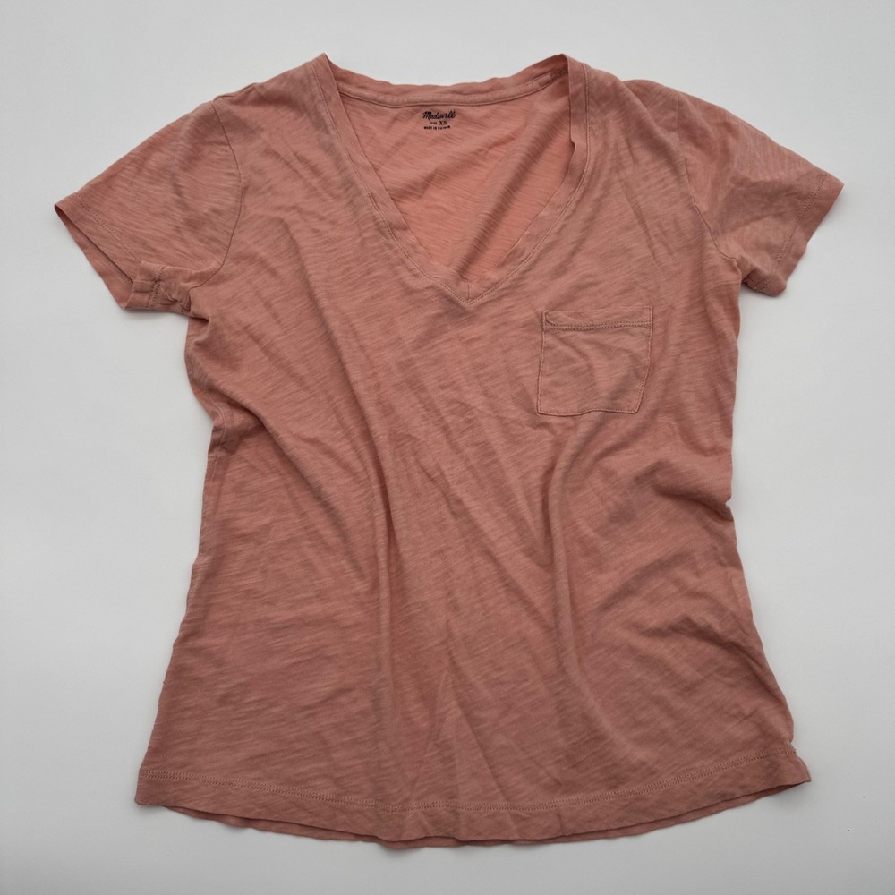 Madewell Whisper Cotton V-Neck Pocket Tee‎ Rose Pink Short Sleeve T-Shirt XS